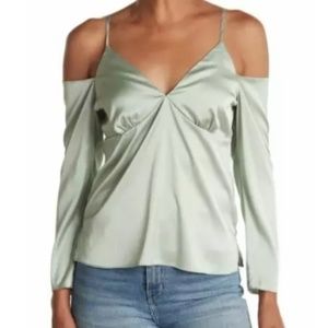 WAYF Cold Shoulder Satin Long Sleeve Blouse Size XS NWT